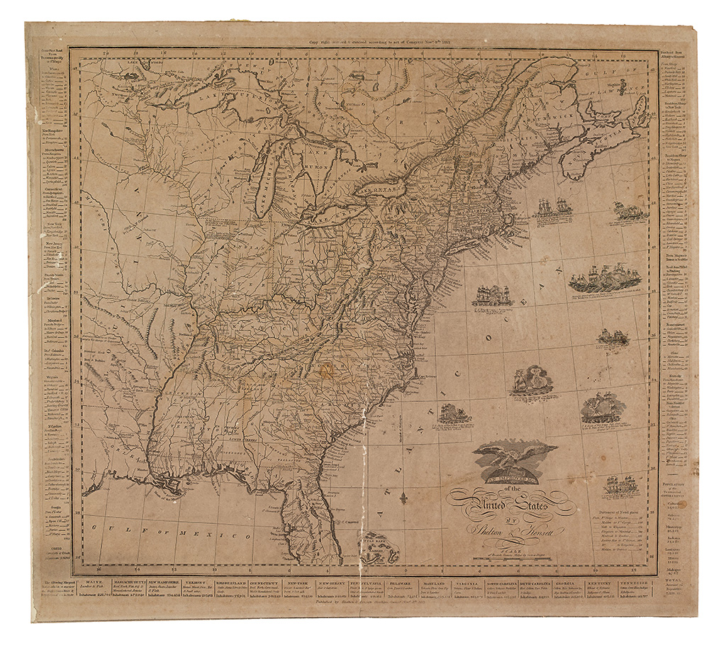 SHELTON, W.; and KENSETT, THOMAS. An Improved Map of the United States by Shelton & Kensett. [9 vignettes.]